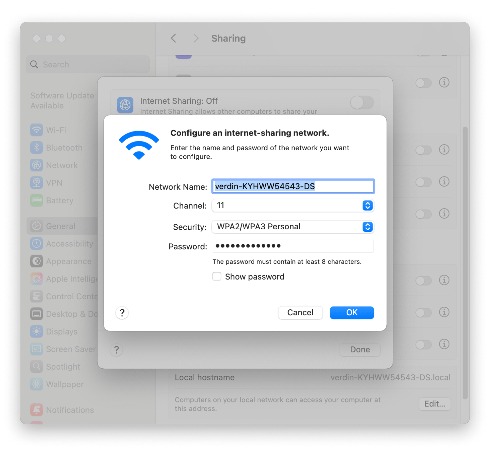 internet sharing setup on macbook