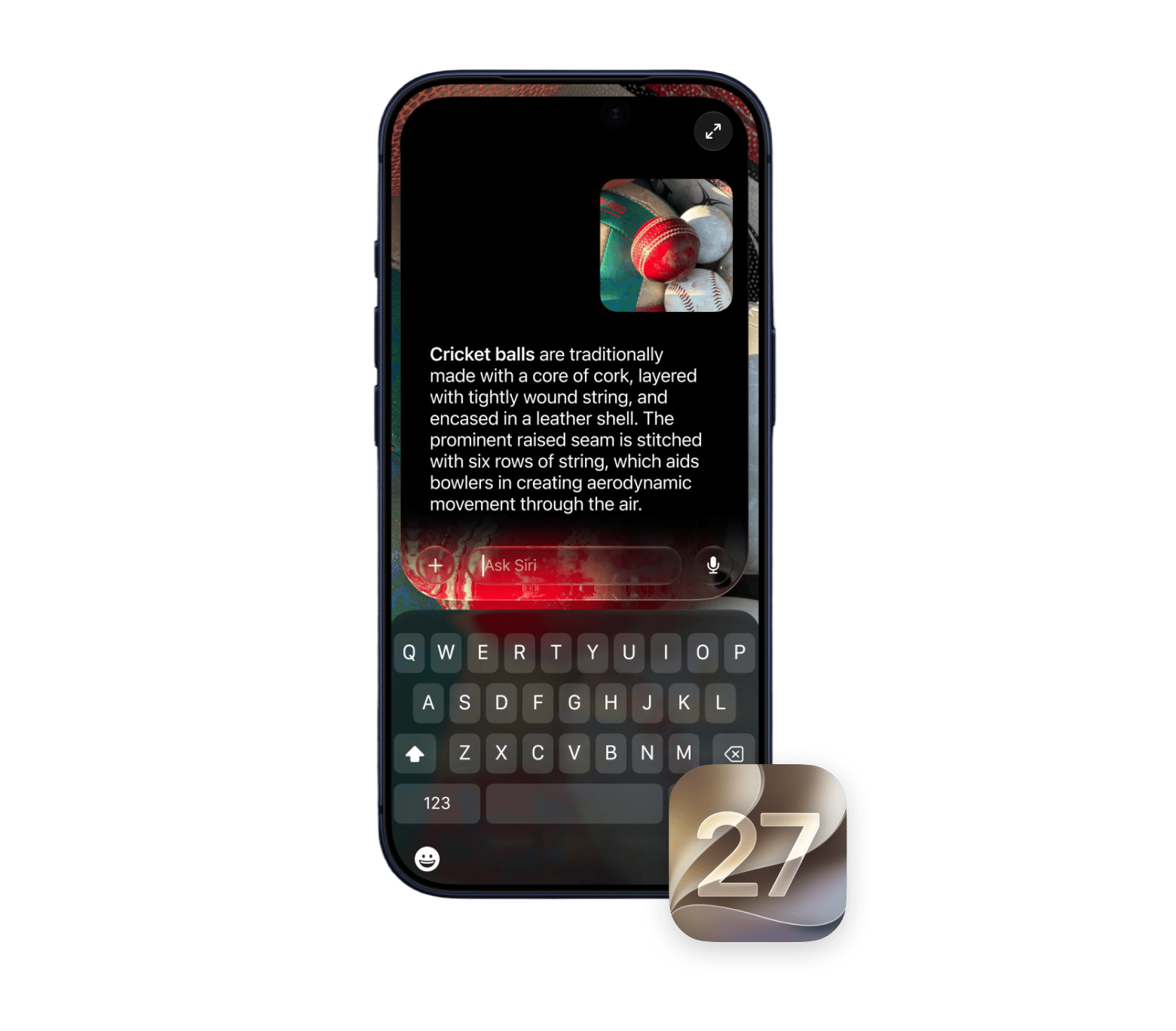 The screen of iPhone with Siri chat in iOS 27