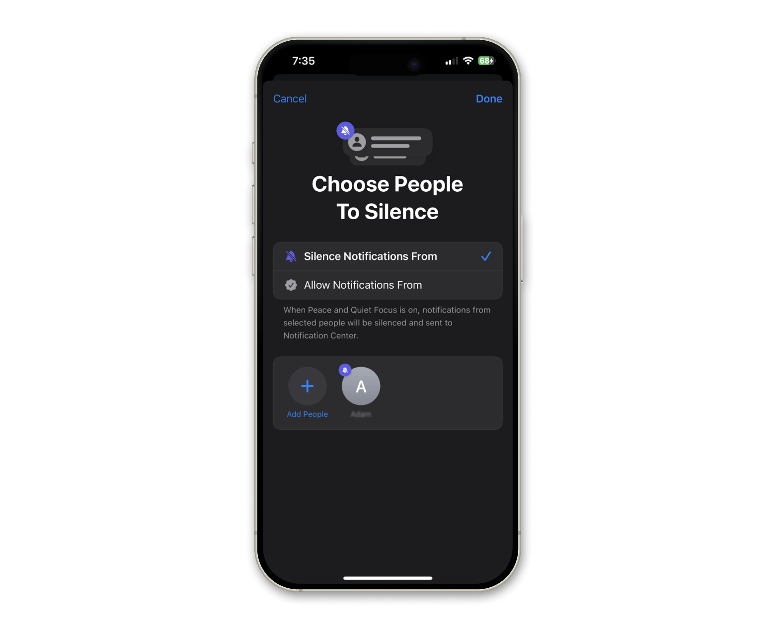 ios choose people to silence