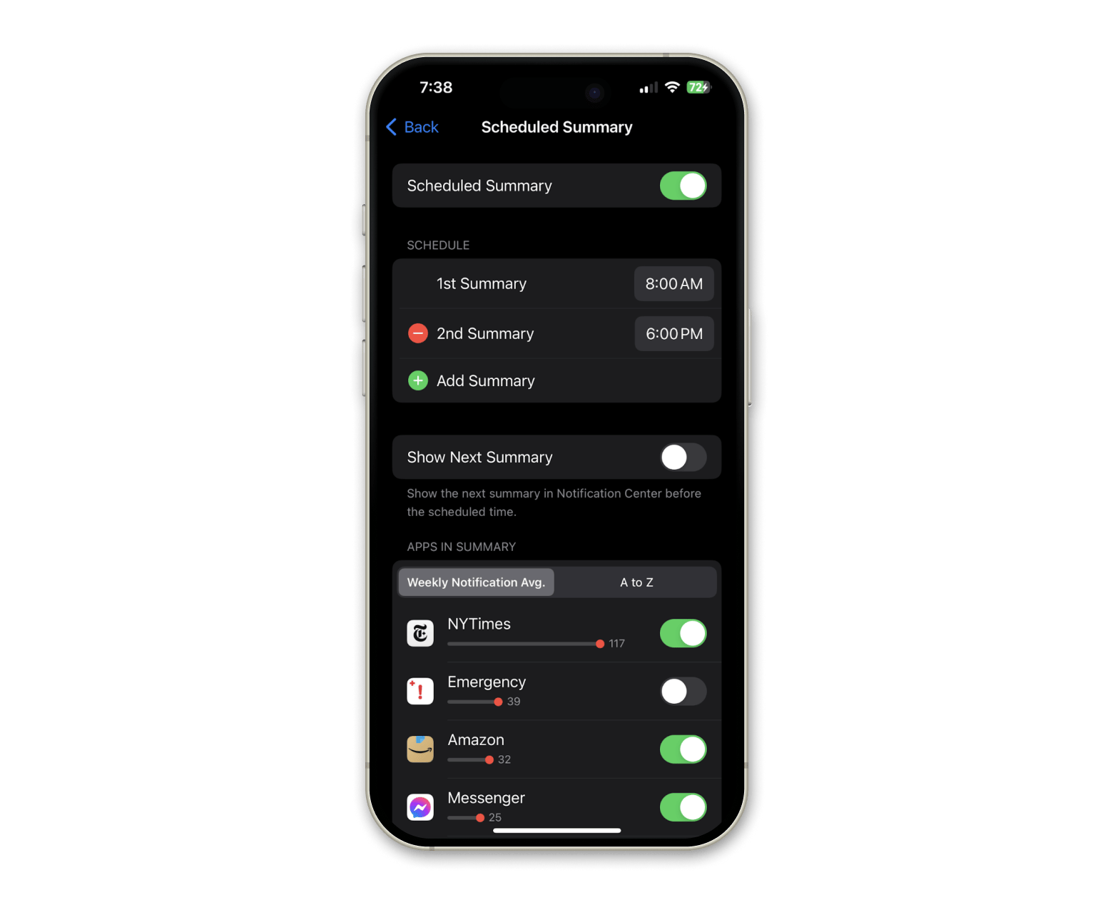 ios notifications summary settings