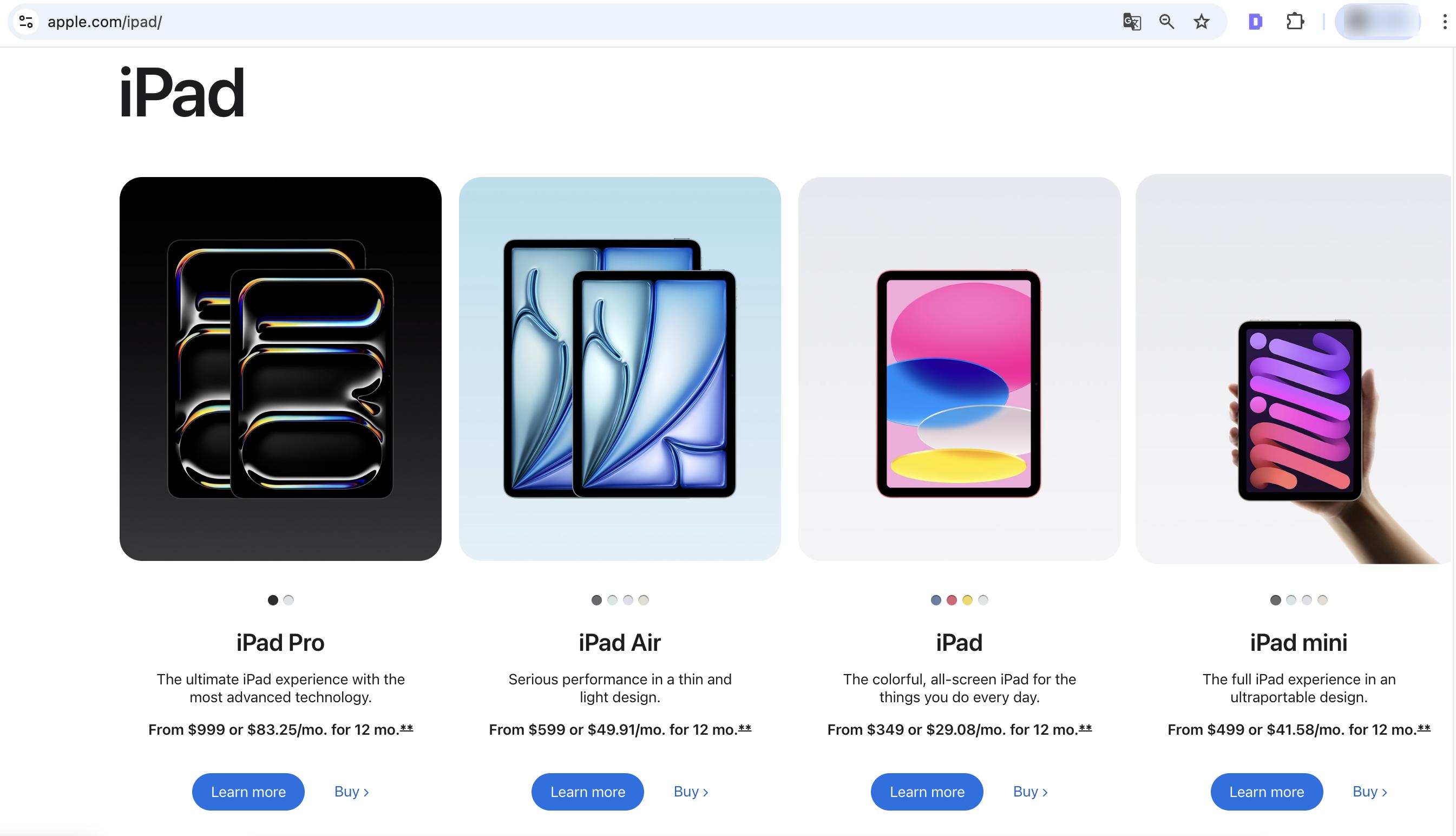iPads on Apple website iPads on Apple website
