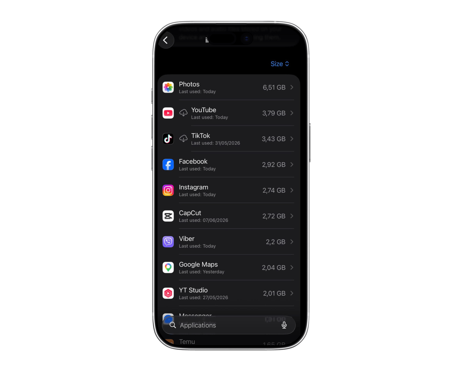 iPhone app storage breakdown