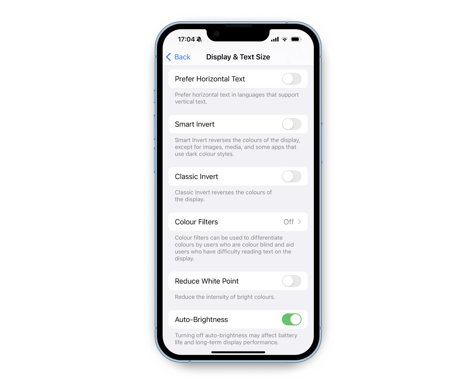 Auto-Brightness: Turning off auto-brightness may affect battery life and long-term display performance.