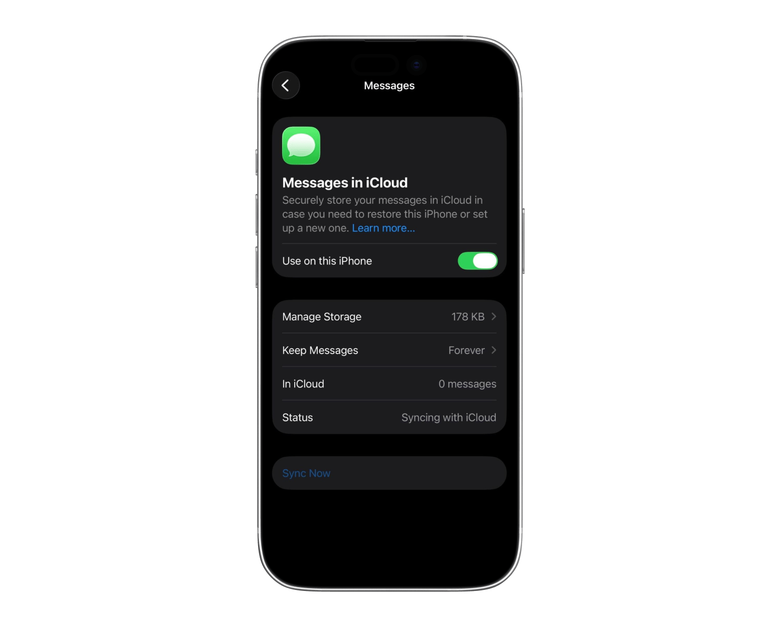 iPhone iCloud messages toggle