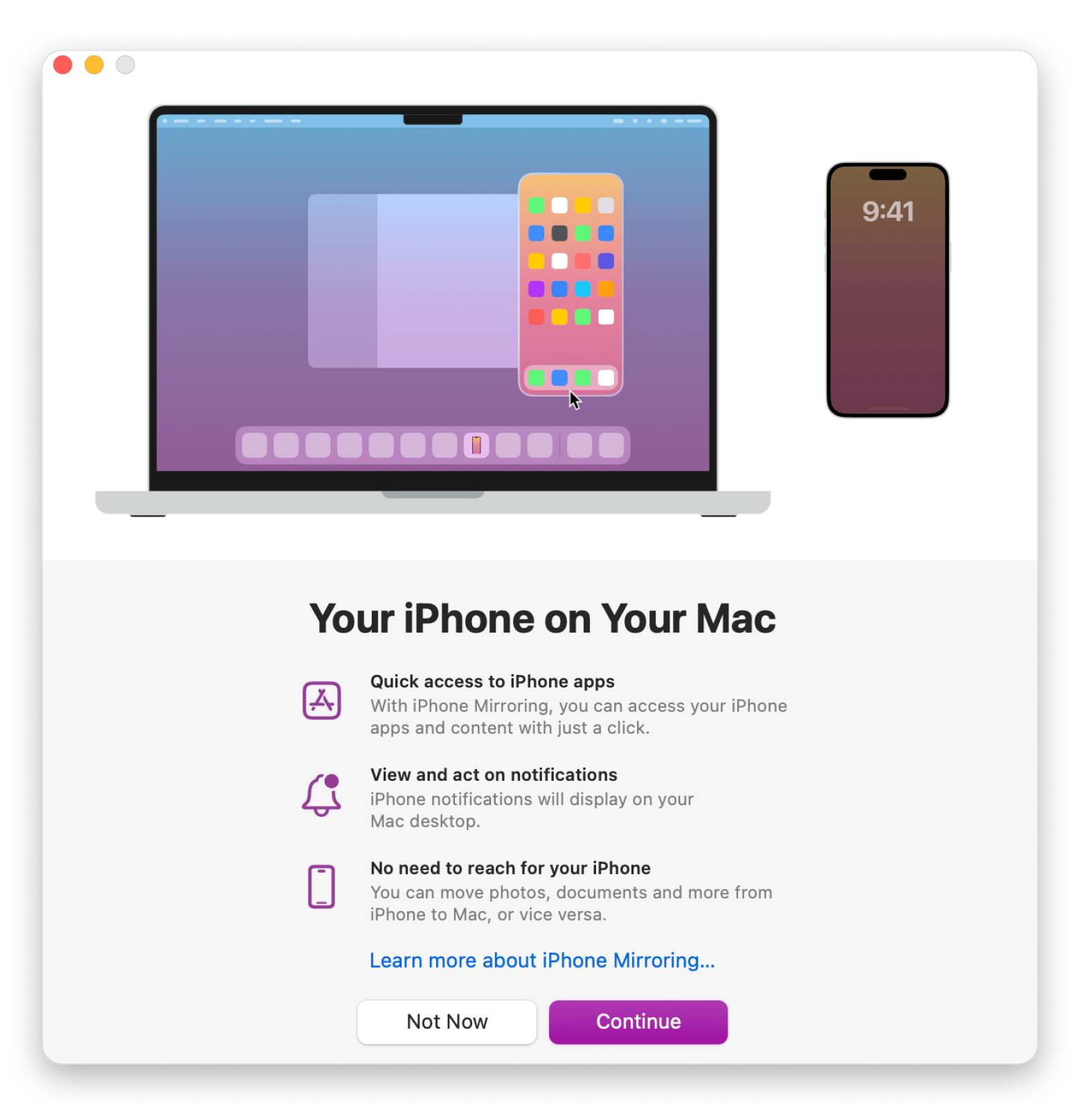 iPhone mirroring mac window