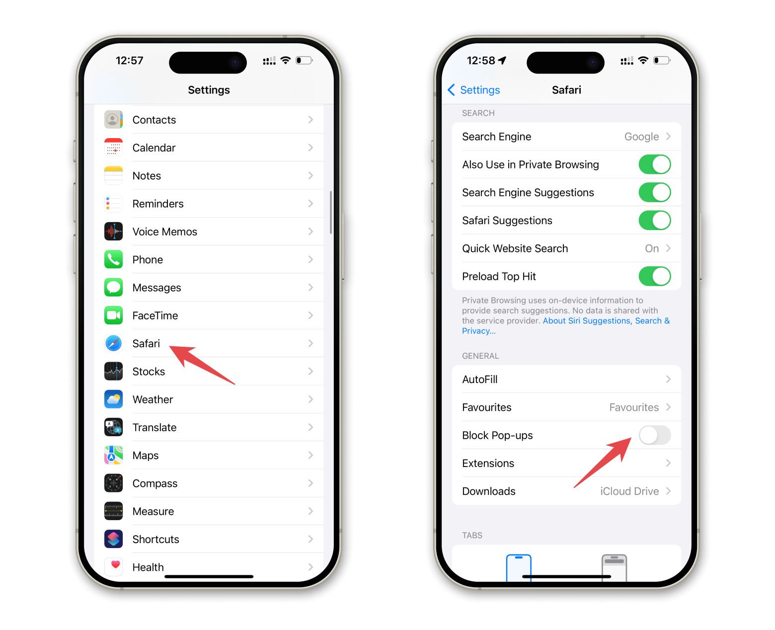 enable pop-ups on iPhone