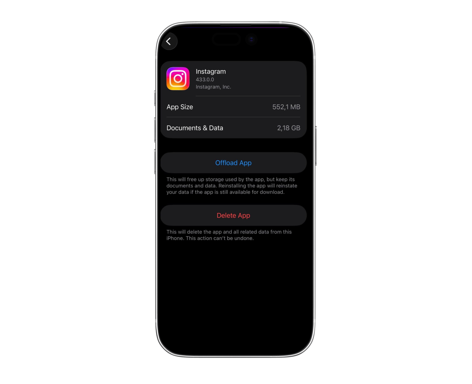 iPhone storage settings applications
