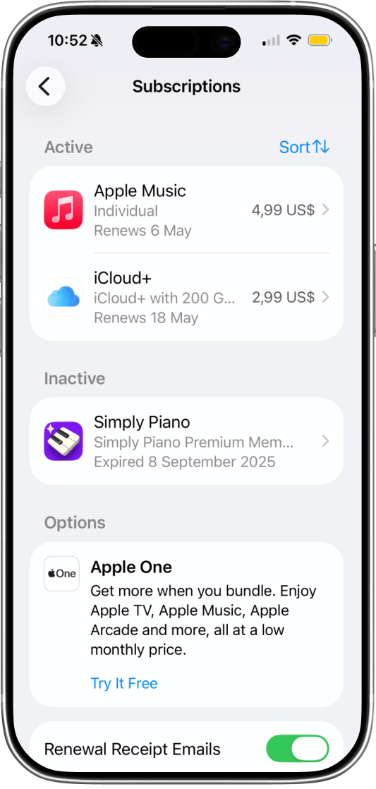iPhone subscriptions overview