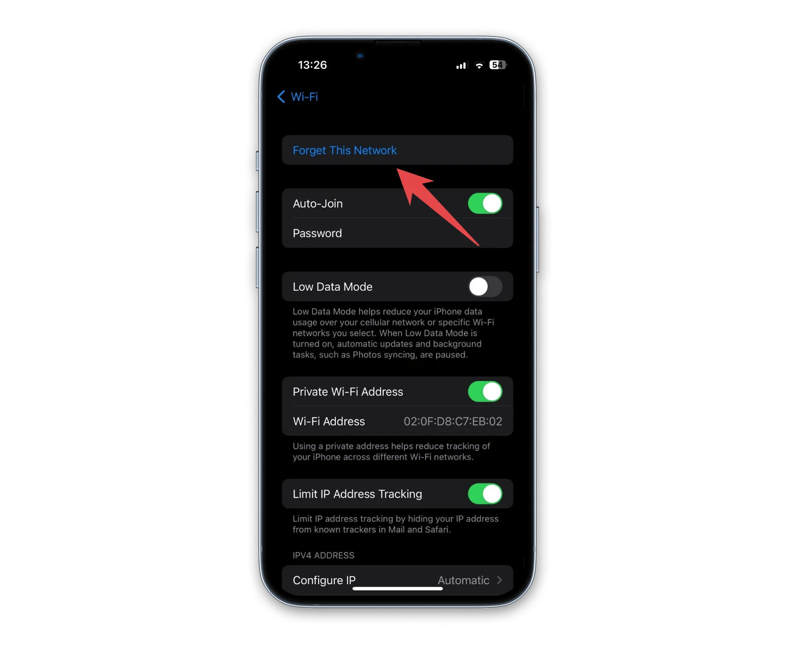 iphone wifi settings page