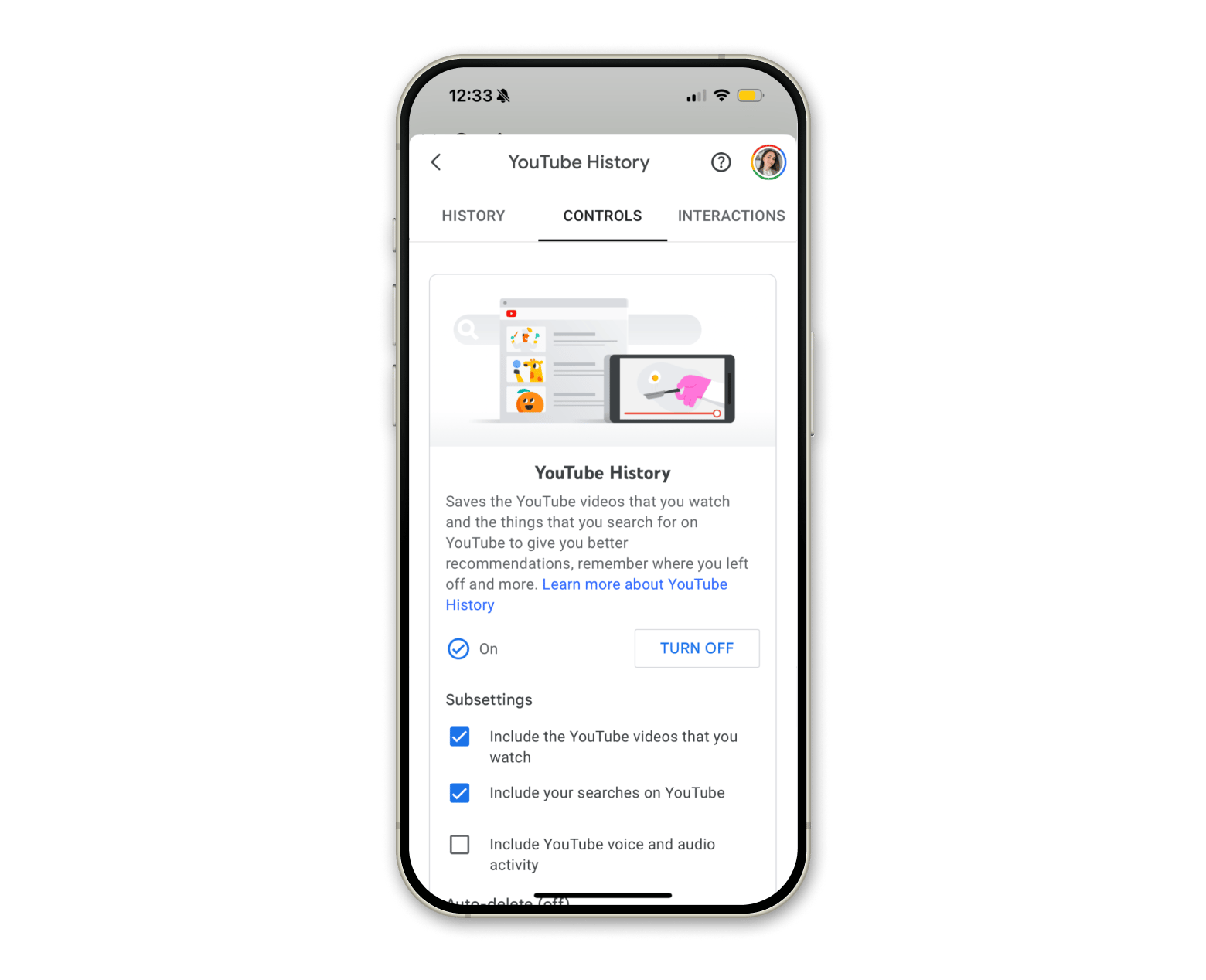 iPhone YouTube pause watch history