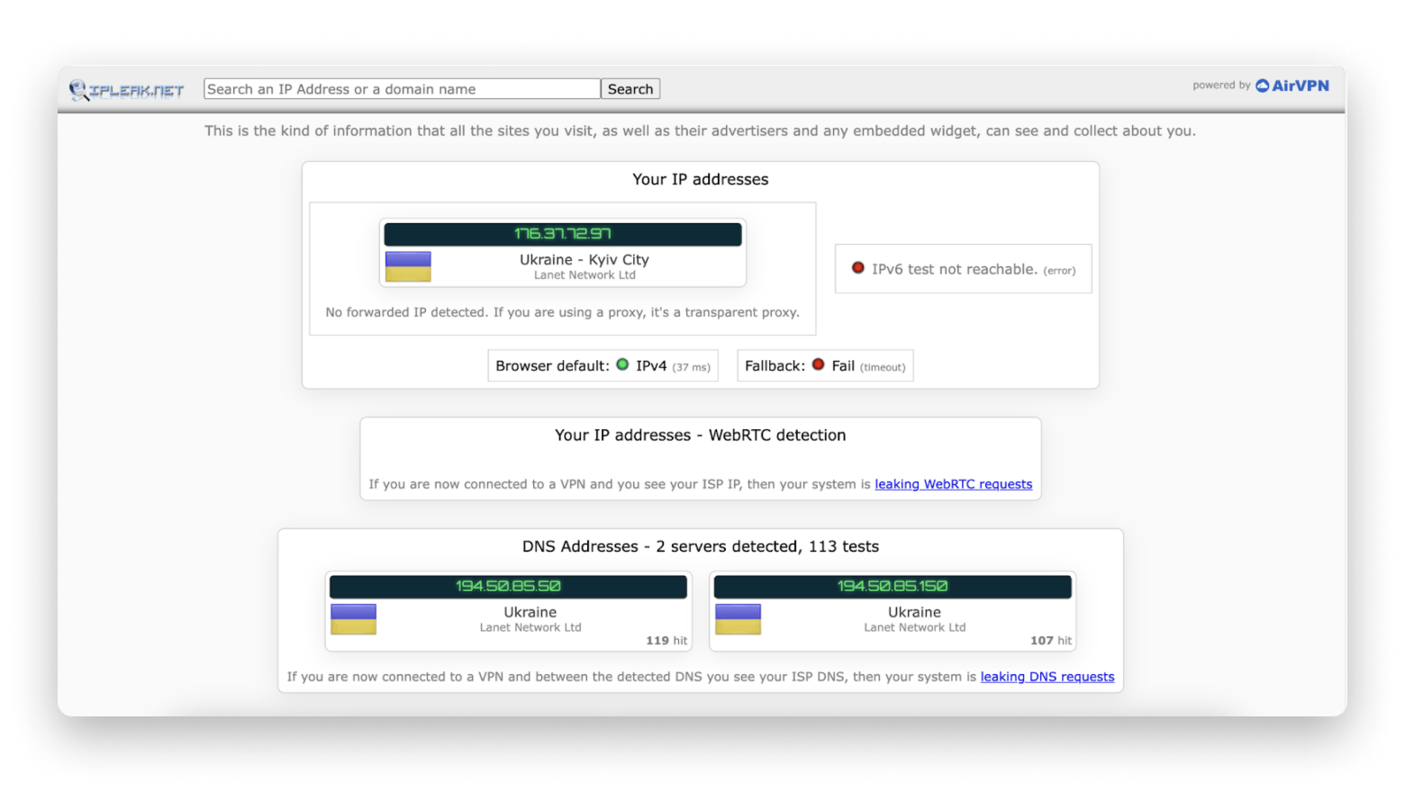 check VPN connection with ipleak