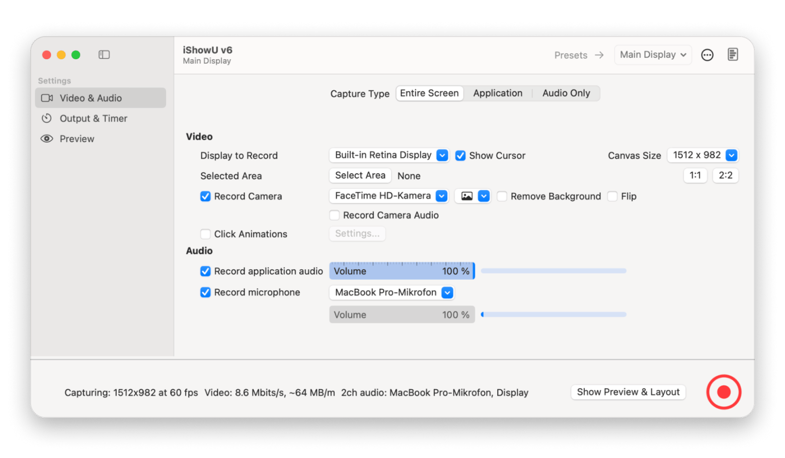Pro recording mode in iShowU, a screen recording app available on Setapp