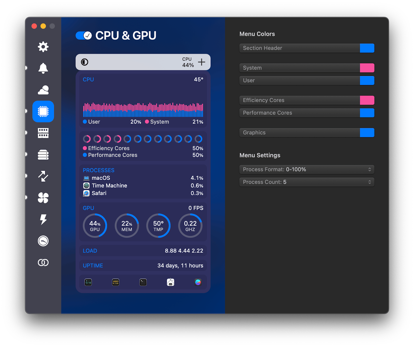 istat menus cpu and gpu