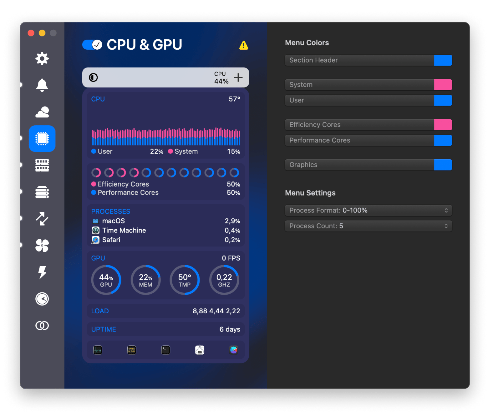 istat menus cpu unde gpu sensoren