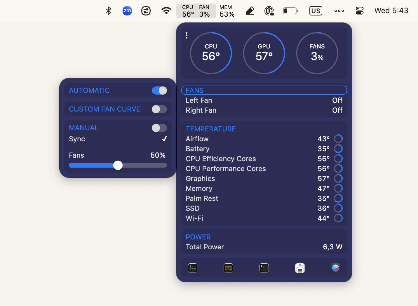 iStat Menus fans control settings