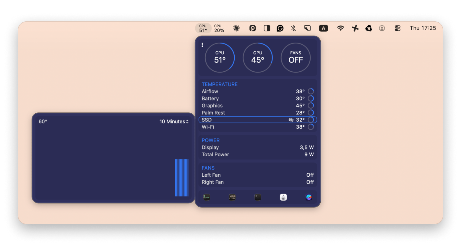 Real-time CPU, memory, and storage monitoring in iStat Menus, a system monitor available on Setapp