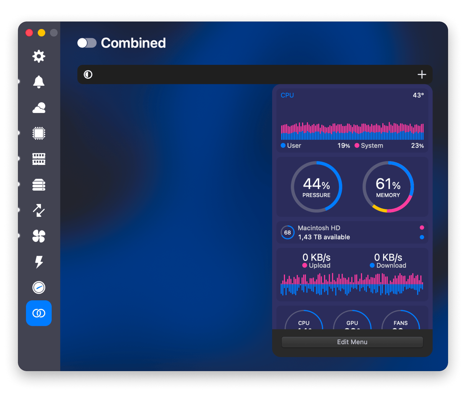 The interface of iStat Menus, a system monitoring app available on Setapp