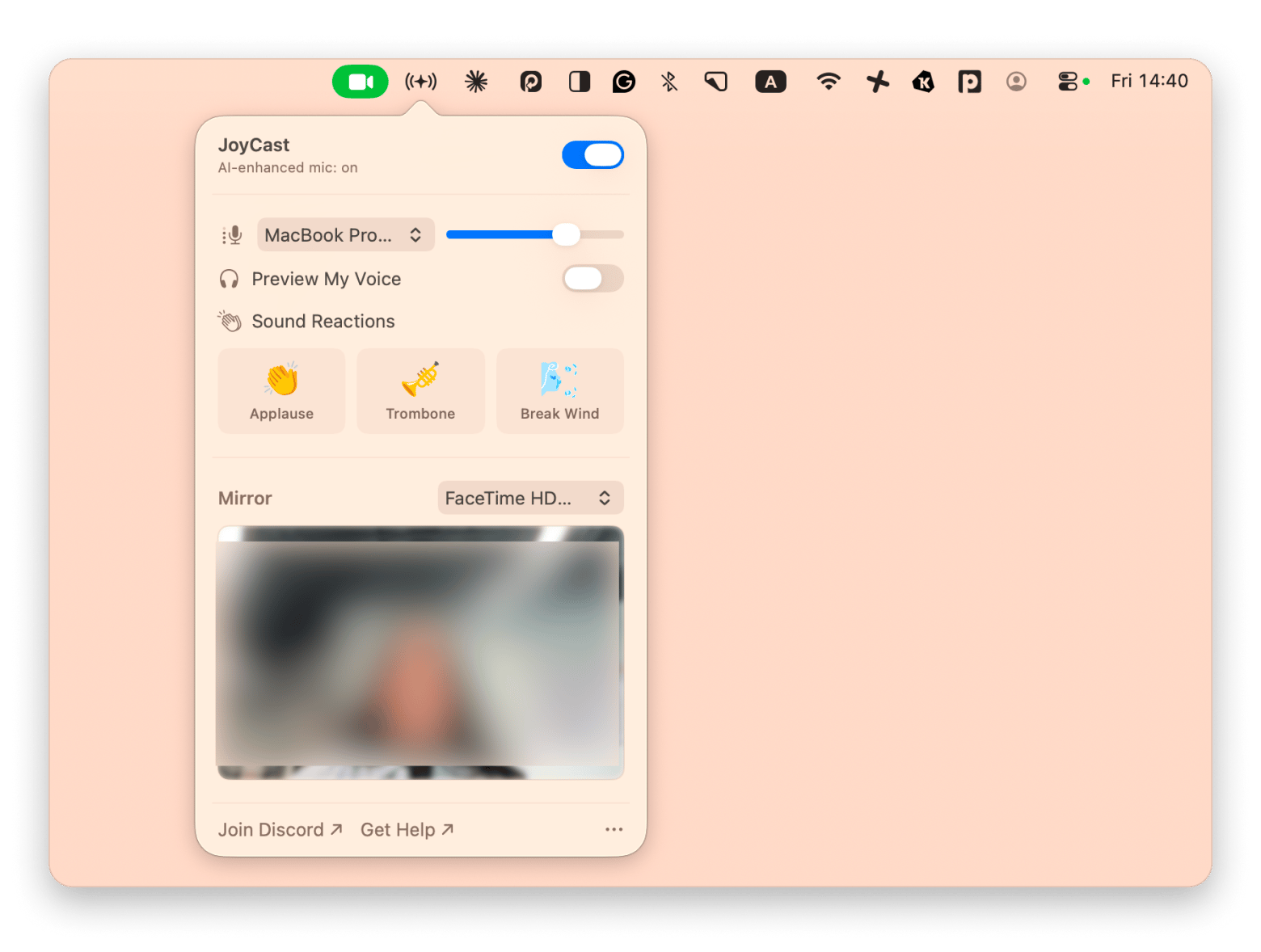 The overview of JoyCast, a Mac audio and video enhancer that is available on Setapp