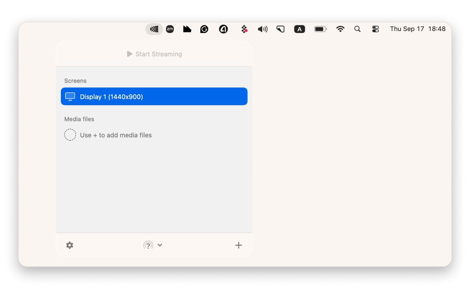 The menu bar of JustStream, a streaming app available on Setapp The menu bar of JustStream, a streaming app available on Setapp