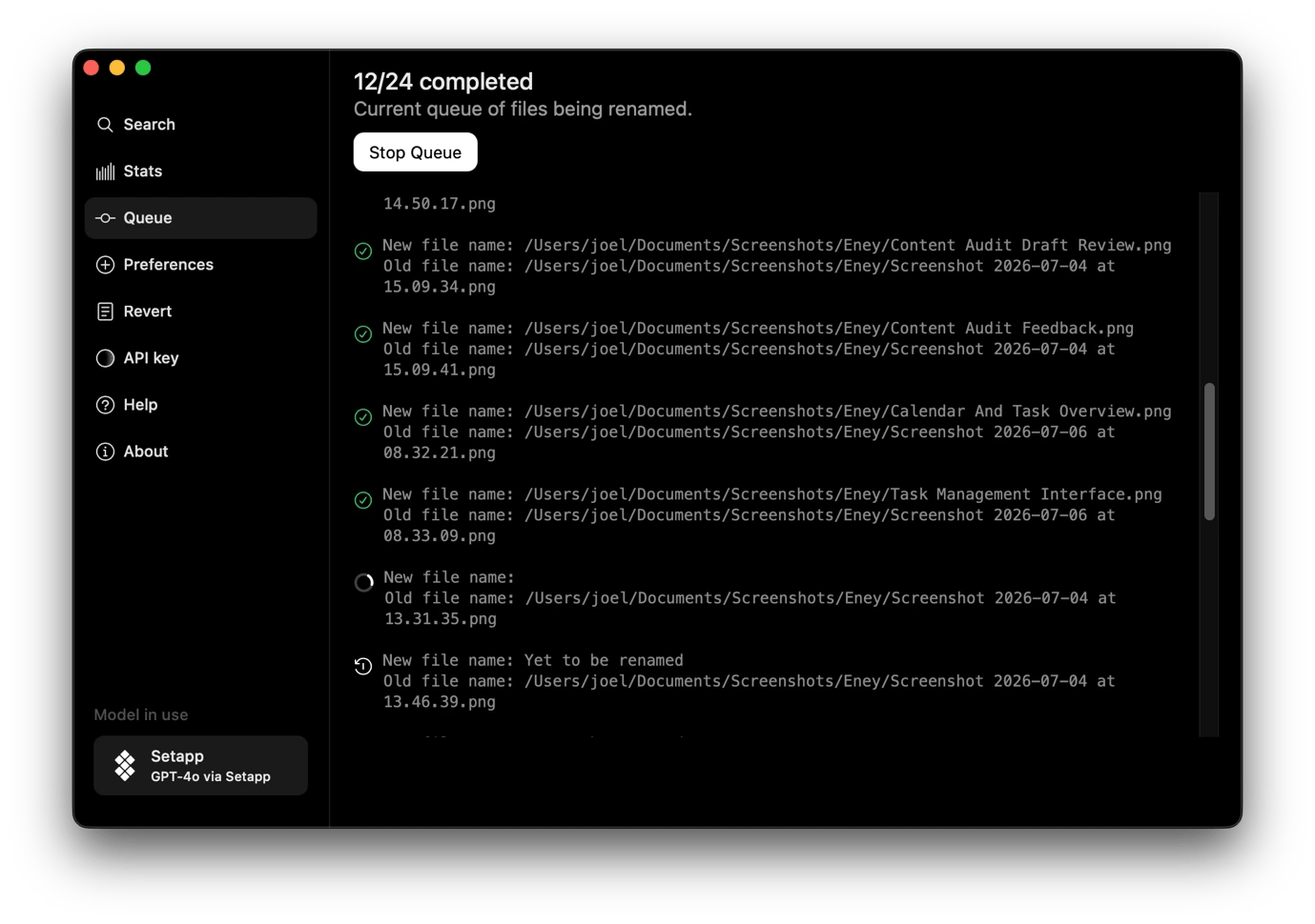 Renaming screenshots via Keep It Shot, a renaming tool available on Setapp