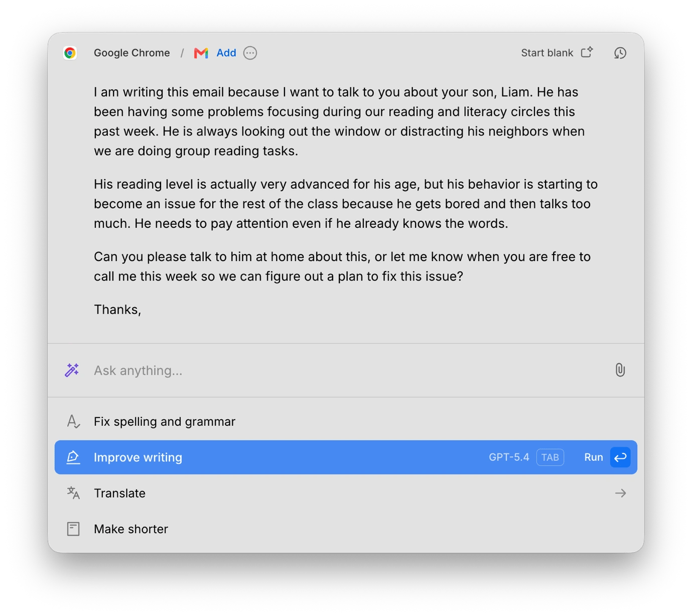 Improving writing via Kerlig, an AI tool available on Setapp