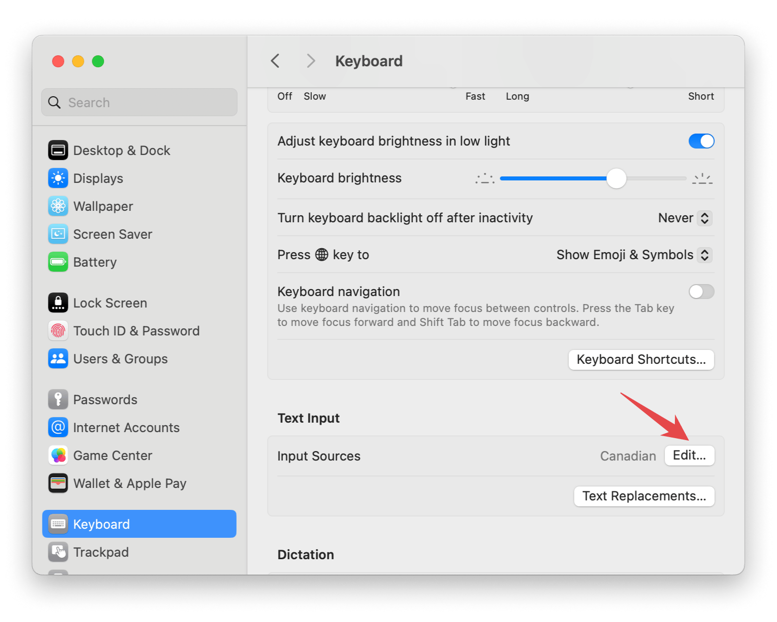 keyboard system settings text input