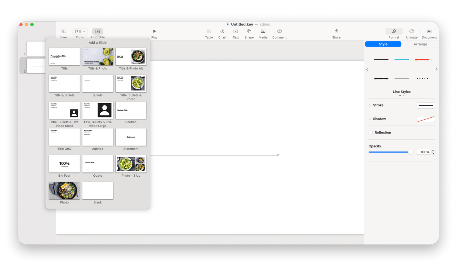 Keynote add blank page
