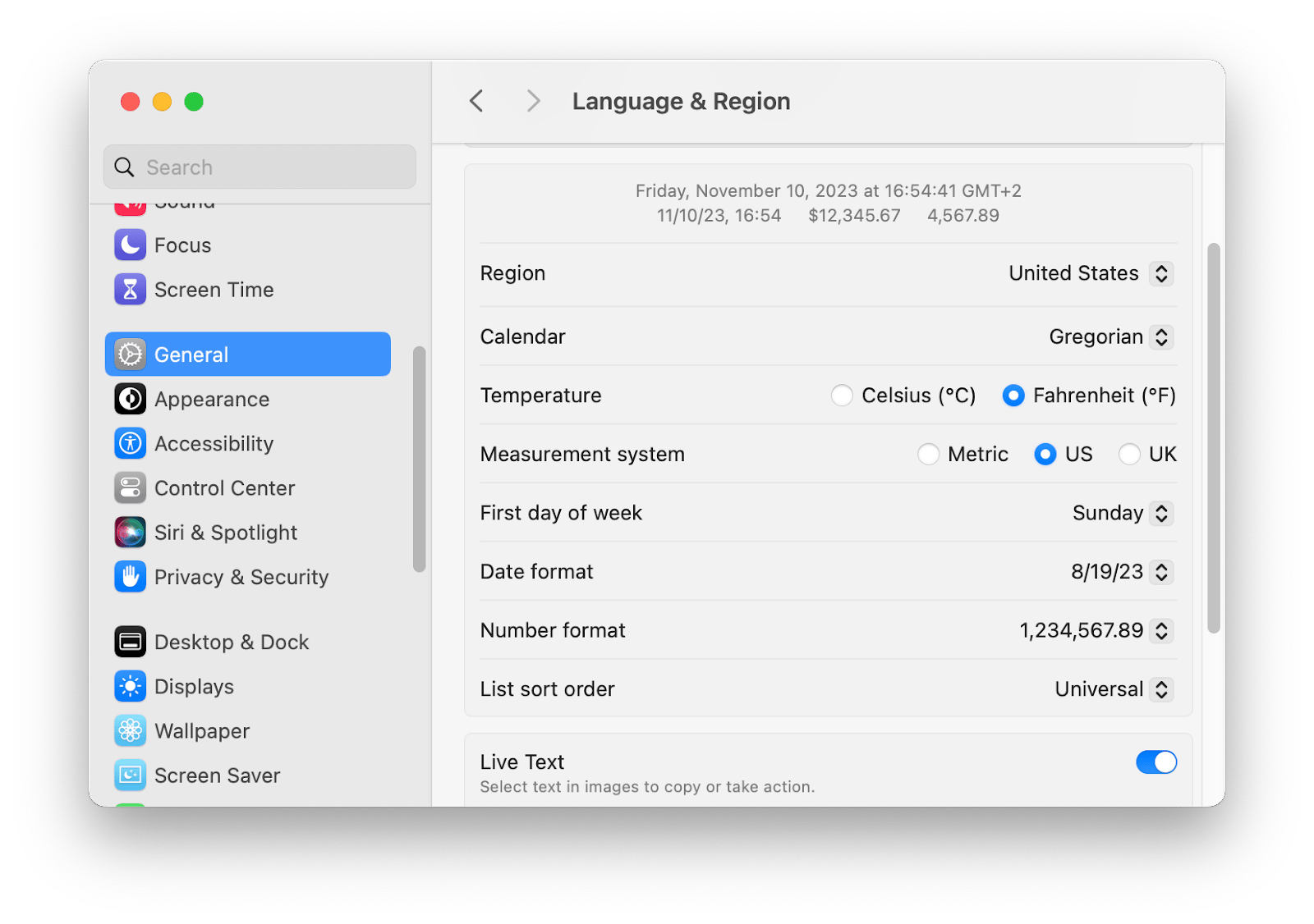 language and region settings on mac