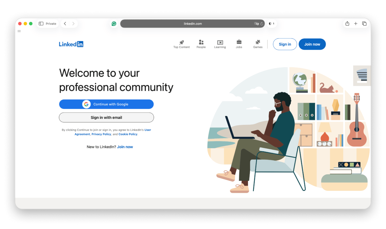 Linkedin web join now page