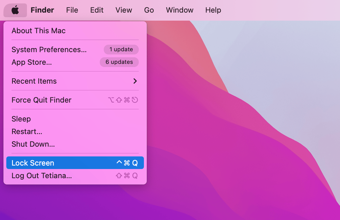 lock mac using apple menu