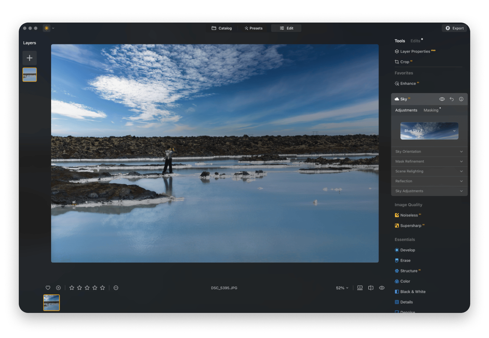 Editing images in Luminar, available on Setapp