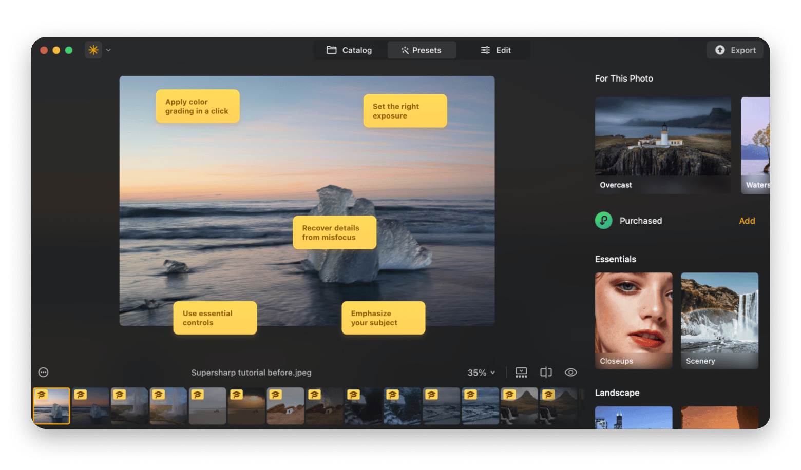 The interface of Luminar Neo, a photo editing app available on Setapp