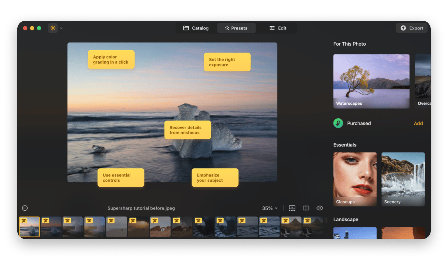 The interface of Luminar Neo, an AI image editing app that is available on Setapp
