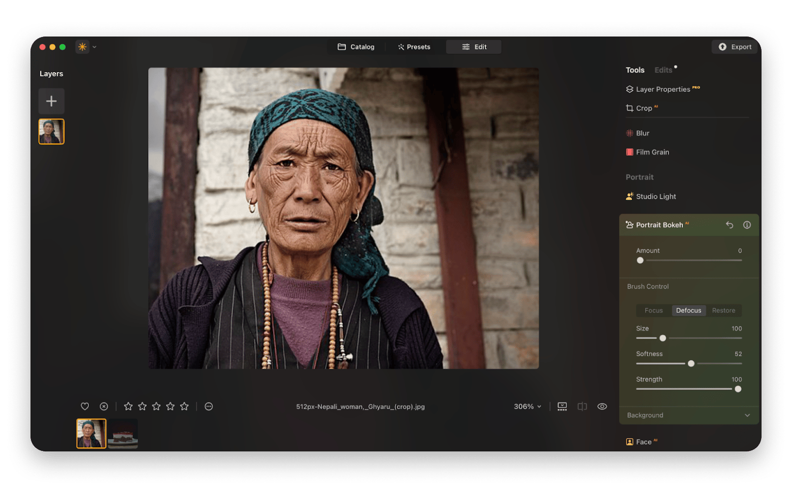 The Portrait Bokeh tool in Luminar Neo, a photo editing app that is available on Setapp.