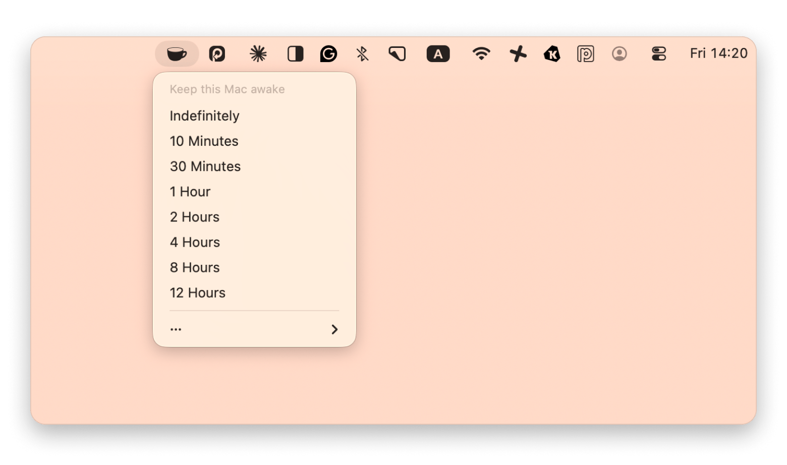 Keeping Mac awake with Lungo, a menu bar utility available on Setapp