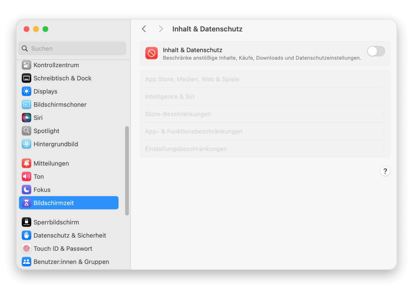 Mac: einstellungen bildschirmzeit inhalt datenschutz
