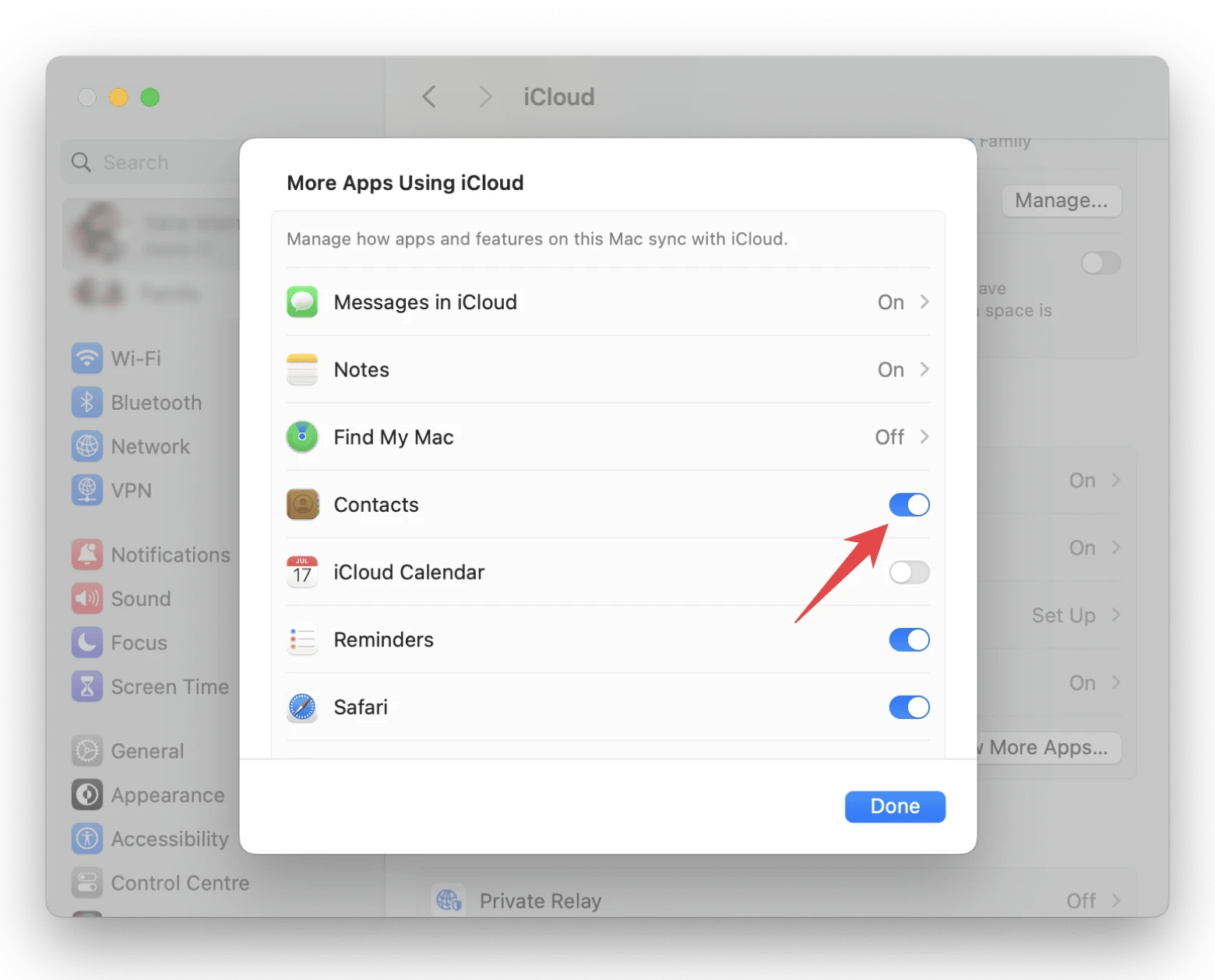 Mac iCloud contacts