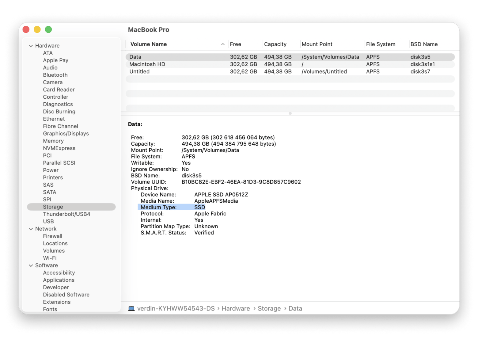 Mac Mabook Pro ssd check