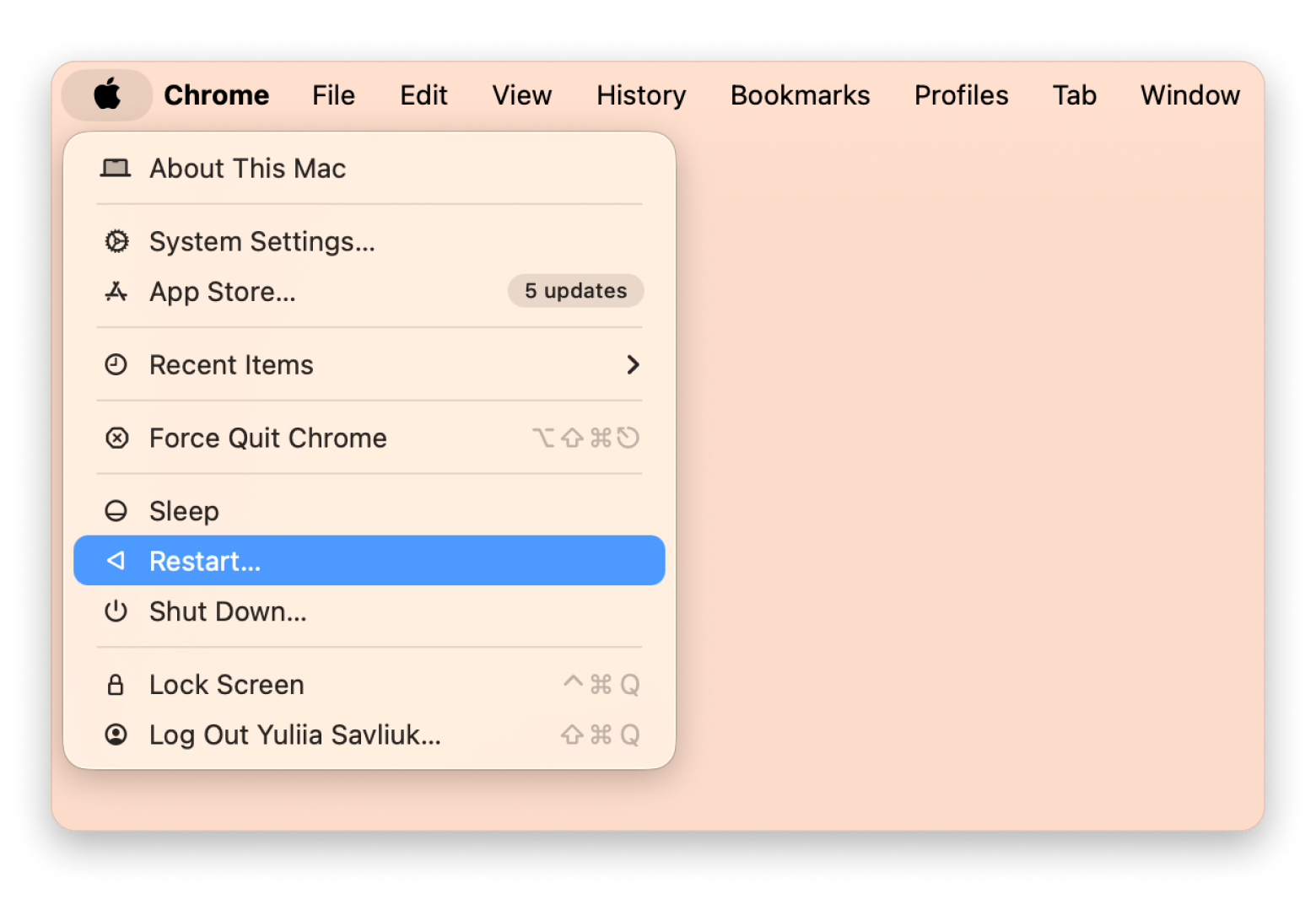 Mac restart menu
