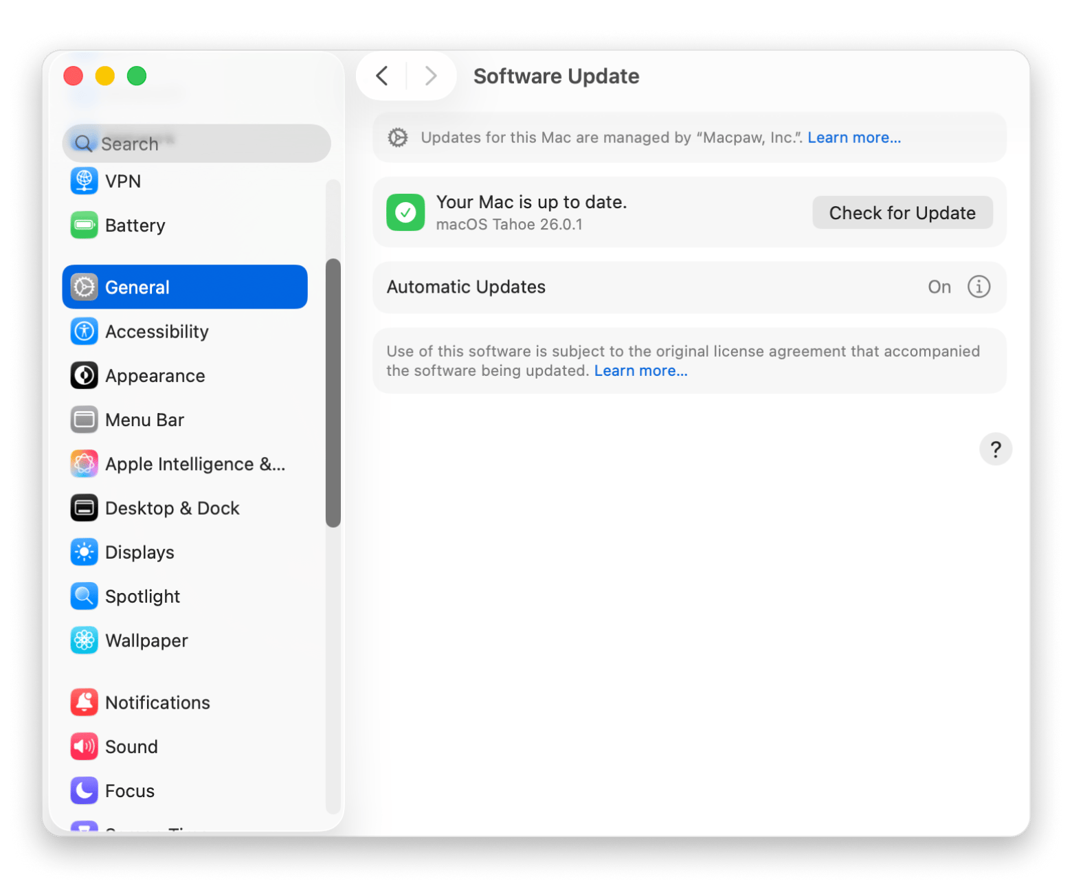 Mac software update window