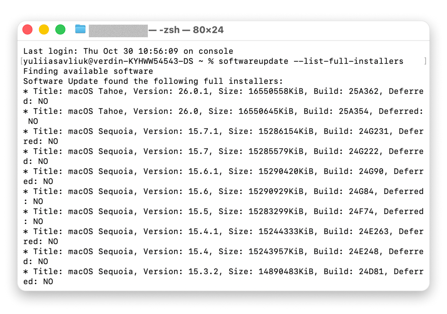 Mac terminal MacOS version list