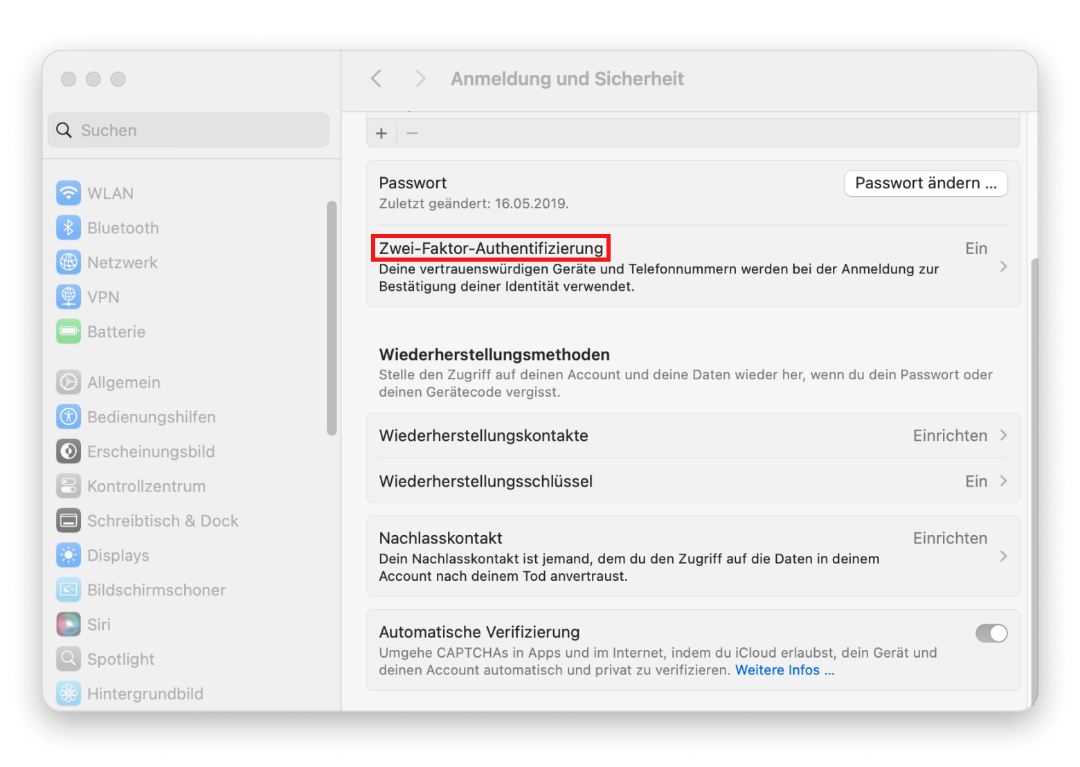 Mac: Zwei Faktor Authentifizierung einrichten