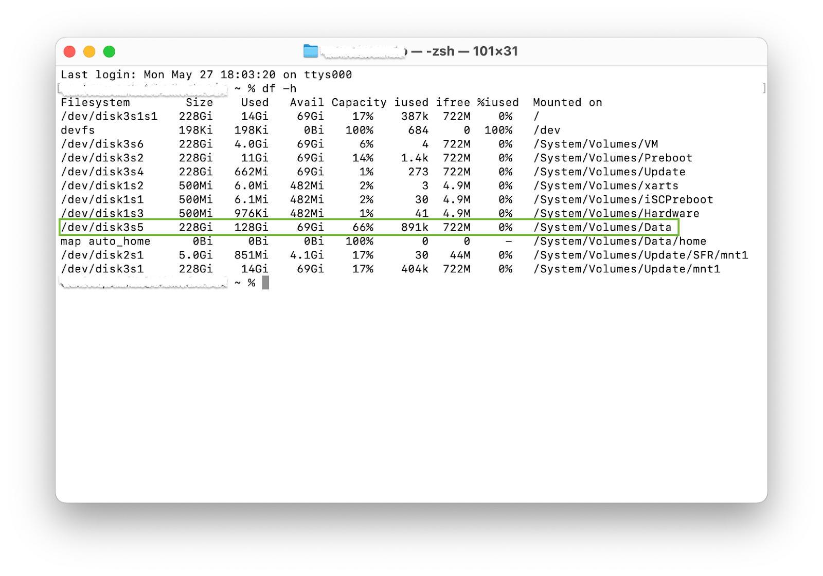 macbook terminal storage command