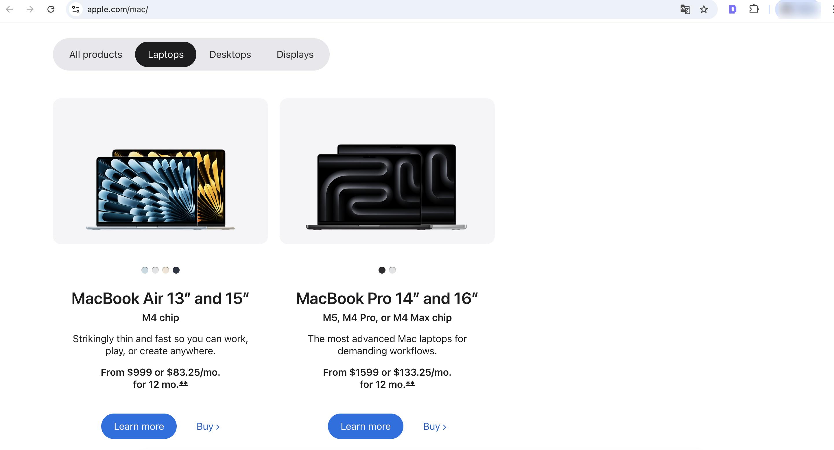 Macbooks on Apple website Macbooks on Apple website