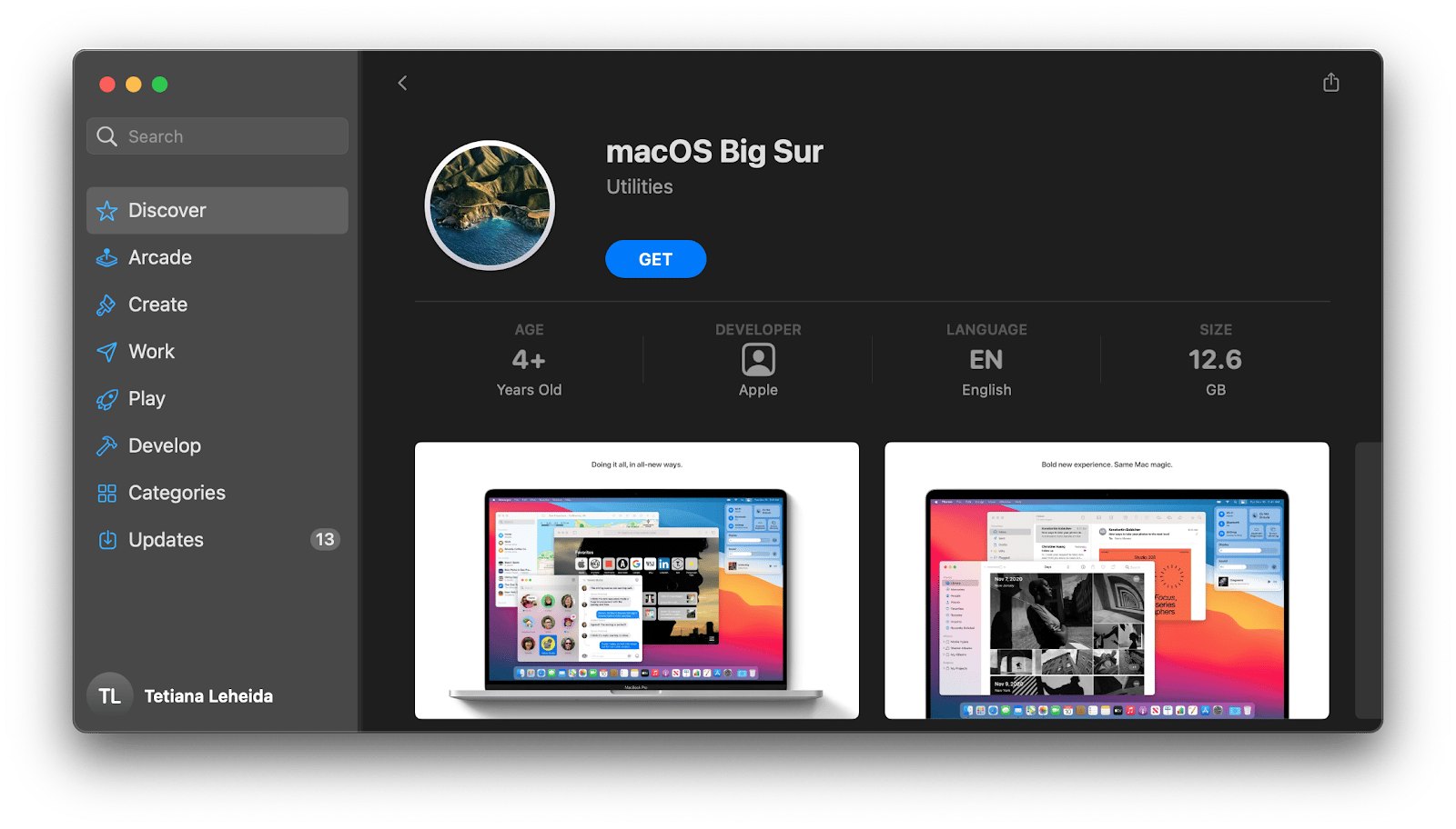 Big Sur installer on Mac App Store