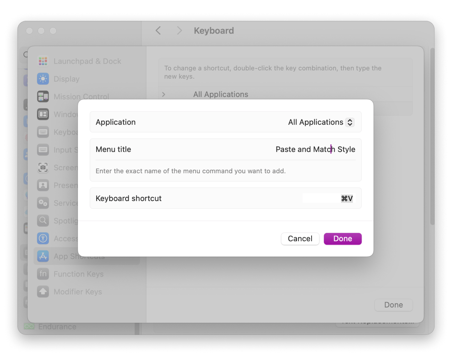 macOS keyboard shortcuts paste remap