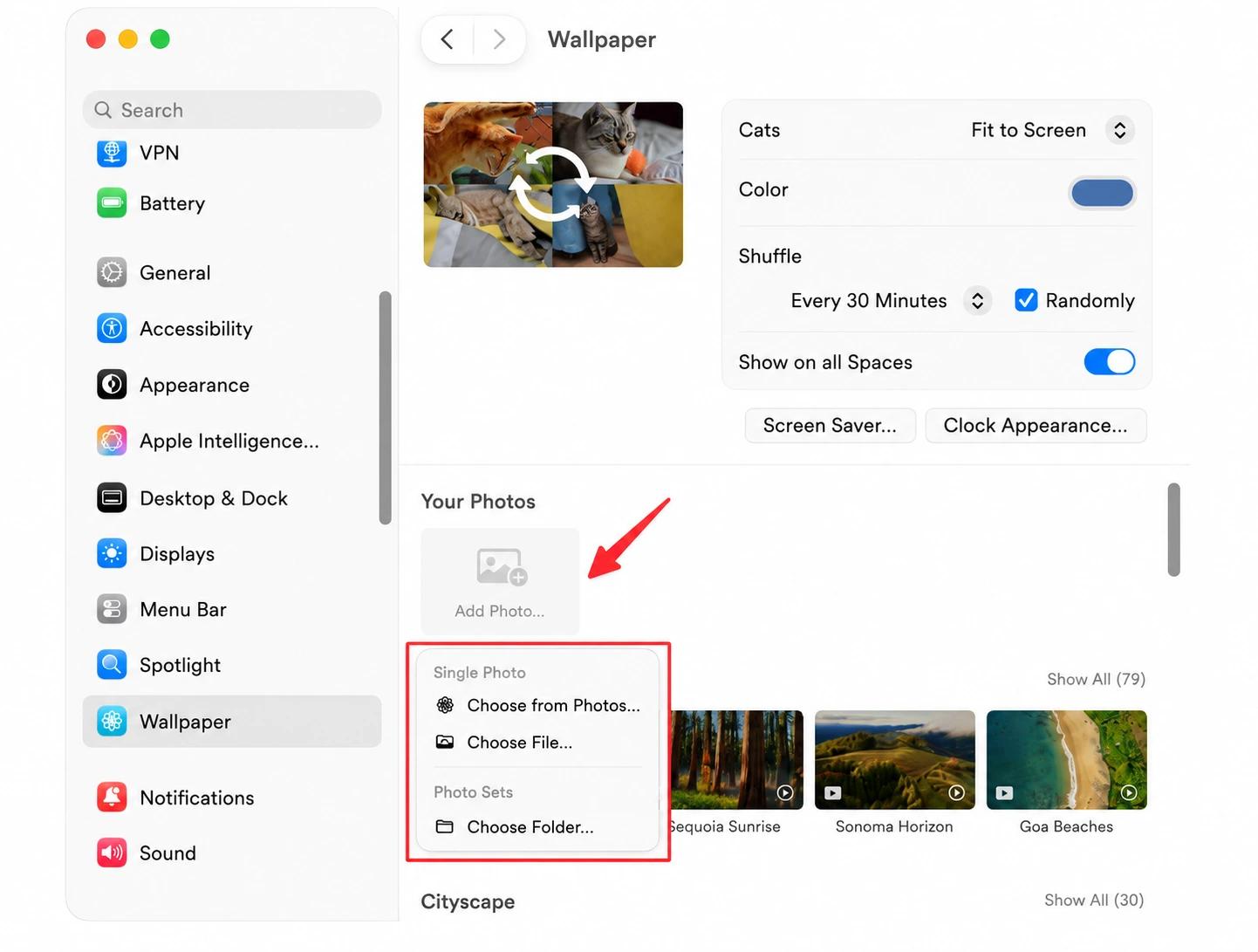 Adding your own photos and folders as desktop wallpapers in macOS Wallpaper settings