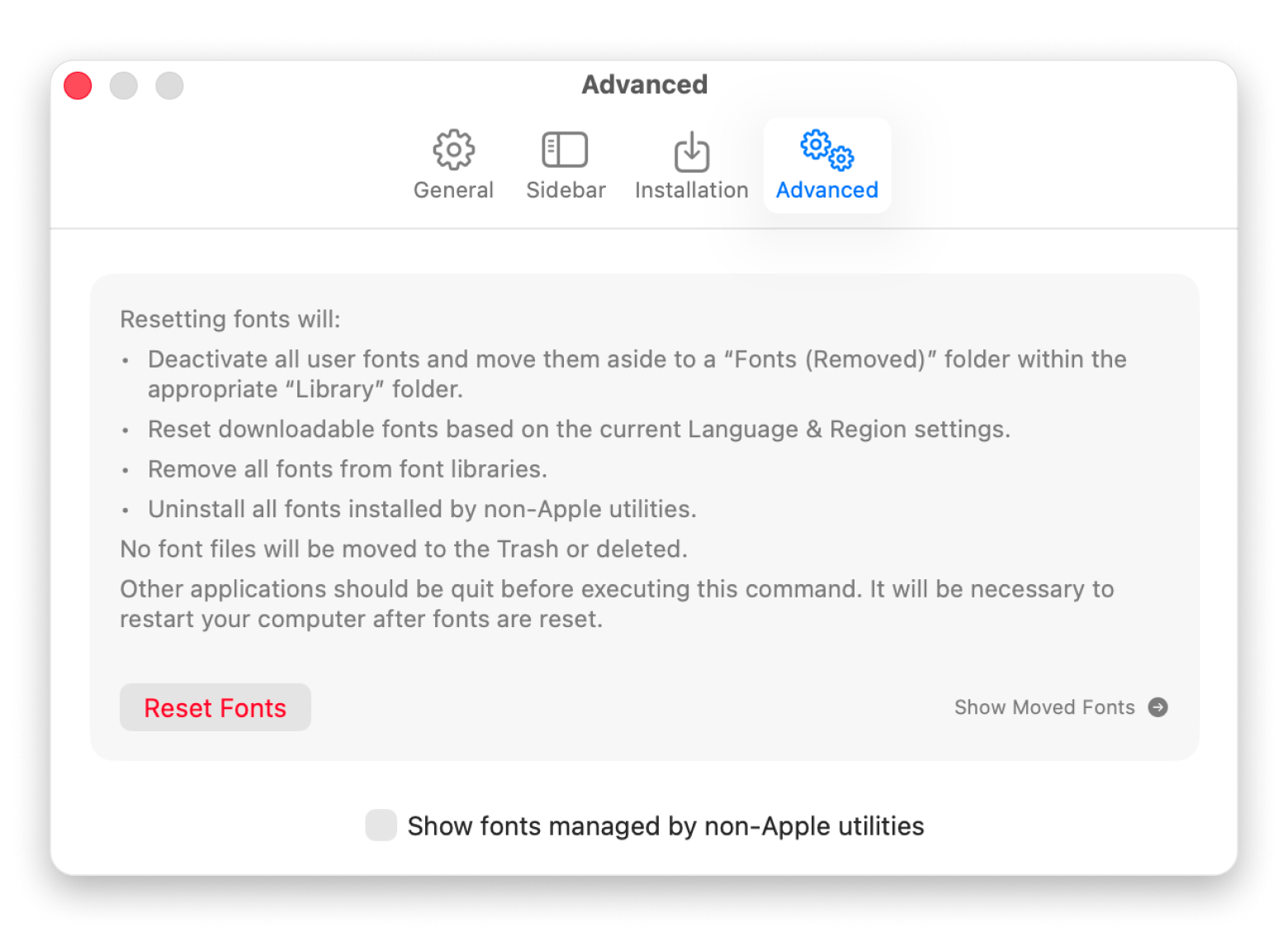 Macpreset fonts menu