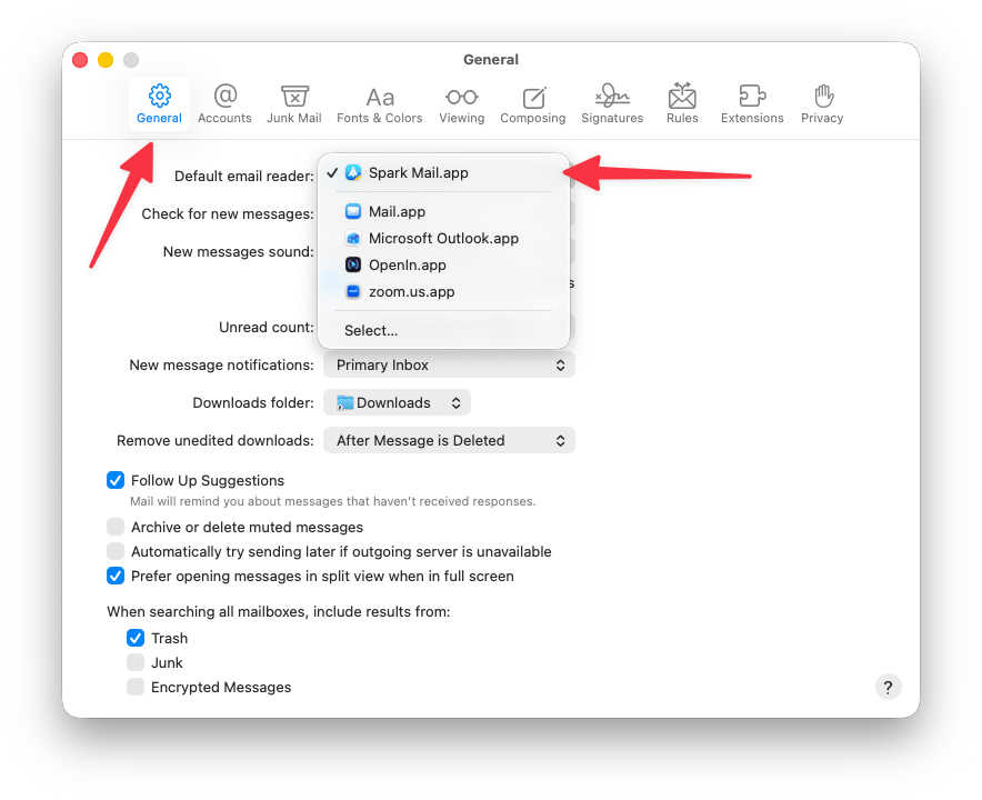 Setting up a default email client to Spark Mail (from Setapp) in Mail. Setting up a default email client to Spark Mail (from Setapp) in Mail.