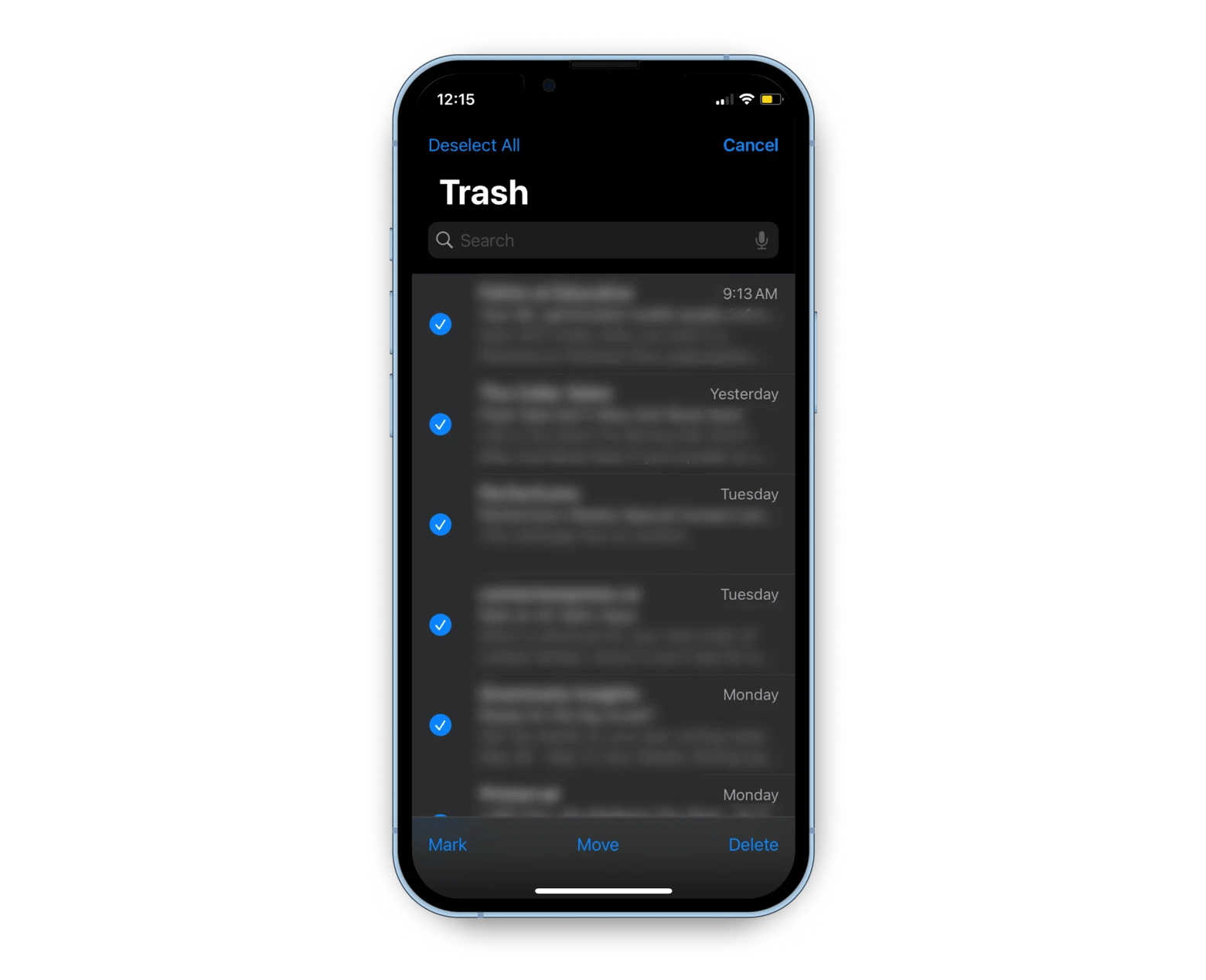 mail trash on iphone